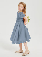 Tea Length Chiffon Junior Bridesmaid Dresses Dusty Blue