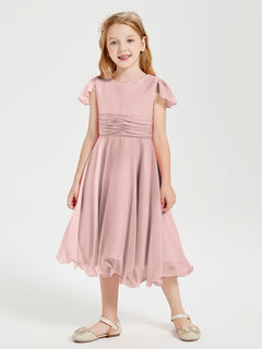 Tea Length Chiffon Junior Bridesmaid Dresses Dusty Rose