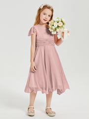 Tea Length Chiffon Junior Bridesmaid Dresses Dusty Rose