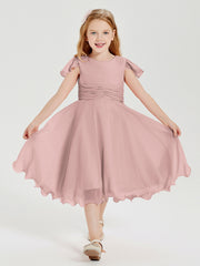 Tea Length Chiffon Junior Bridesmaid Dresses Dusty Rose