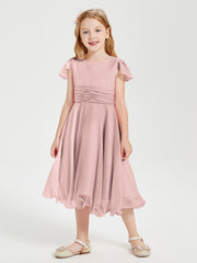 Tea Length Chiffon Junior Bridesmaid Dresses Dusty Rose
