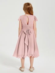 Tea Length Chiffon Junior Bridesmaid Dresses Dusty Rose