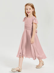 Tea Length Chiffon Junior Bridesmaid Dresses Dusty Rose