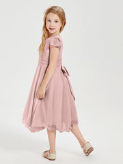 Tea Length Chiffon Junior Bridesmaid Dresses Dusty Rose
