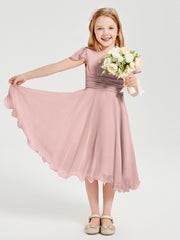 Tea Length Chiffon Junior Bridesmaid Dresses Dusty Rose