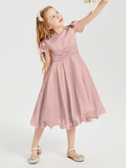 Tea Length Chiffon Junior Bridesmaid Dresses Dusty Rose
