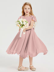 Tea Length Chiffon Junior Bridesmaid Dresses Dusty Rose