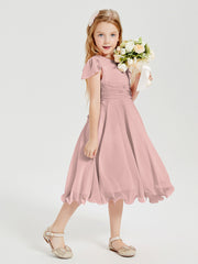 Tea Length Chiffon Junior Bridesmaid Dresses Dusty Rose