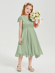 Tea Length Chiffon Junior Bridesmaid Dresses Dusty Sage