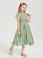 Tea Length Chiffon Junior Bridesmaid Dresses Dusty Sage