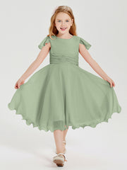 Tea Length Chiffon Junior Bridesmaid Dresses Dusty Sage