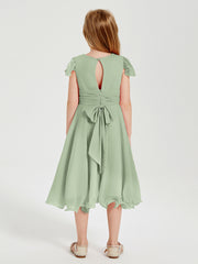 Tea Length Chiffon Junior Bridesmaid Dresses Dusty Sage