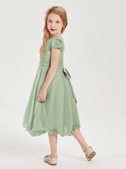Tea Length Chiffon Junior Bridesmaid Dresses Dusty Sage