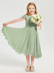 Tea Length Chiffon Junior Bridesmaid Dresses Dusty Sage