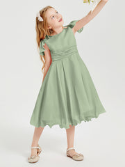 Tea Length Chiffon Junior Bridesmaid Dresses Dusty Sage