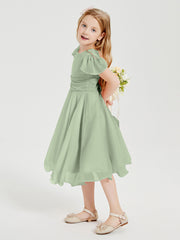 Tea Length Chiffon Junior Bridesmaid Dresses Dusty Sage
