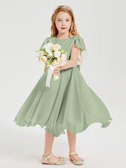Tea Length Chiffon Junior Bridesmaid Dresses Dusty Sage
