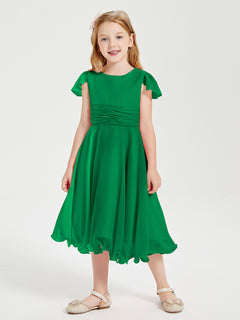 Tea Length Chiffon Junior Bridesmaid Dresses Emerald