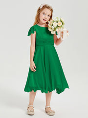 Tea Length Chiffon Junior Bridesmaid Dresses Emerald