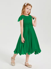 Tea Length Chiffon Junior Bridesmaid Dresses Emerald