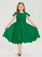 Tea Length Chiffon Junior Bridesmaid Dresses Emerald