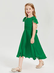 Tea Length Chiffon Junior Bridesmaid Dresses Emerald