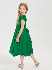 Tea Length Chiffon Junior Bridesmaid Dresses Emerald