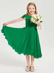 Tea Length Chiffon Junior Bridesmaid Dresses Emerald