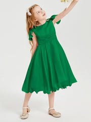 Tea Length Chiffon Junior Bridesmaid Dresses Emerald