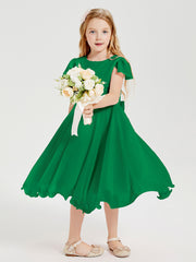 Tea Length Chiffon Junior Bridesmaid Dresses Emerald