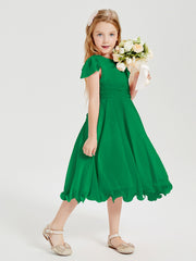 Tea Length Chiffon Junior Bridesmaid Dresses Emerald