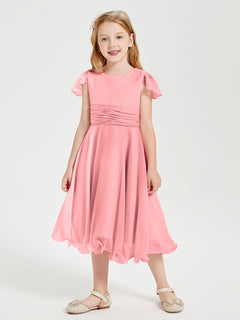 Tea Length Chiffon Junior Bridesmaid Dresses Flamingo