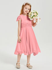Tea Length Chiffon Junior Bridesmaid Dresses Flamingo