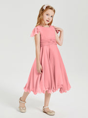 Tea Length Chiffon Junior Bridesmaid Dresses Flamingo