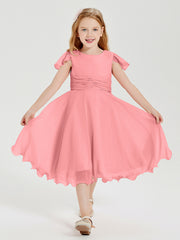 Tea Length Chiffon Junior Bridesmaid Dresses Flamingo