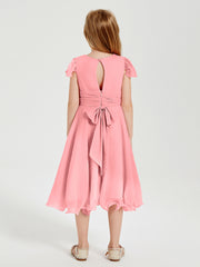Tea Length Chiffon Junior Bridesmaid Dresses Flamingo