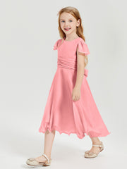 Tea Length Chiffon Junior Bridesmaid Dresses Flamingo