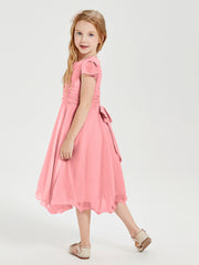 Tea Length Chiffon Junior Bridesmaid Dresses Flamingo