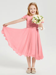Tea Length Chiffon Junior Bridesmaid Dresses Flamingo