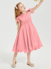 Tea Length Chiffon Junior Bridesmaid Dresses Flamingo