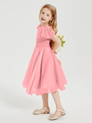 Tea Length Chiffon Junior Bridesmaid Dresses Flamingo