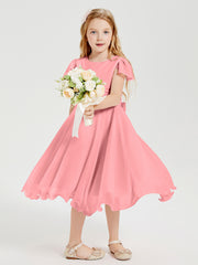 Tea Length Chiffon Junior Bridesmaid Dresses Flamingo