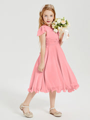 Tea Length Chiffon Junior Bridesmaid Dresses Flamingo