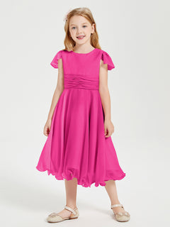 Tea Length Chiffon Junior Bridesmaid Dresses Fuchsia