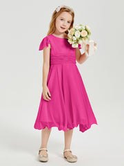 Tea Length Chiffon Junior Bridesmaid Dresses Fuchsia