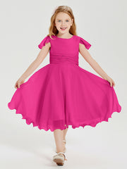 Tea Length Chiffon Junior Bridesmaid Dresses Fuchsia
