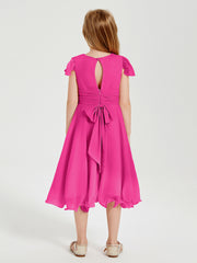 Tea Length Chiffon Junior Bridesmaid Dresses Fuchsia