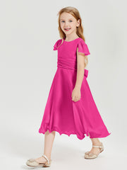 Tea Length Chiffon Junior Bridesmaid Dresses Fuchsia