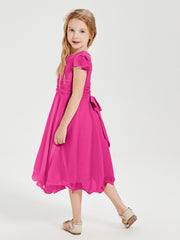 Tea Length Chiffon Junior Bridesmaid Dresses Fuchsia