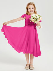 Tea Length Chiffon Junior Bridesmaid Dresses Fuchsia